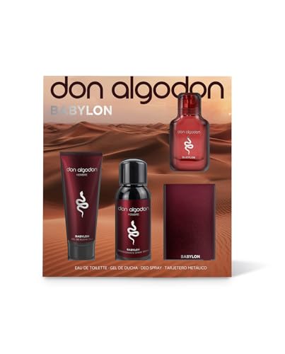 Don Algodón Men Geschenkset Babylon, Duft und Pflege für Herren, enthält Babylon Duft 30 ml, Duschgel 75 ml, Deospray 100 ml und Metall-Kartenhalter von Golominas company