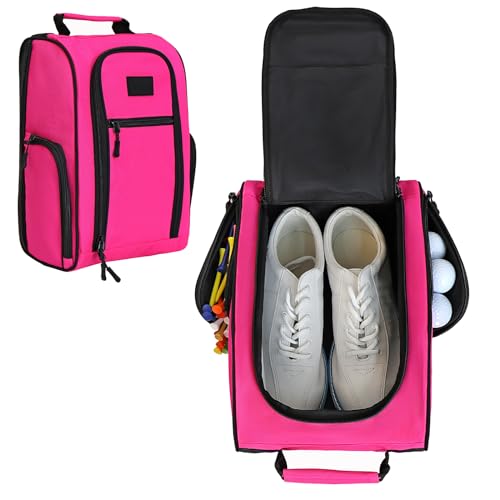 Goloni | Golf-Schuhtasche für Reisen - Schuhtragetaschen mit Reißverschluss mit Belüftung und doppelter Außentasche für Zubehör, für Socken, T-Shirts, Golfbälle usw. für Damen und Herren, Pink, Golf von Goloni