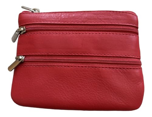 Golunski Münzgeldbörse aus weichem Leder mit 3 Reißverschlüssen, rot, Münztasche von Golunski