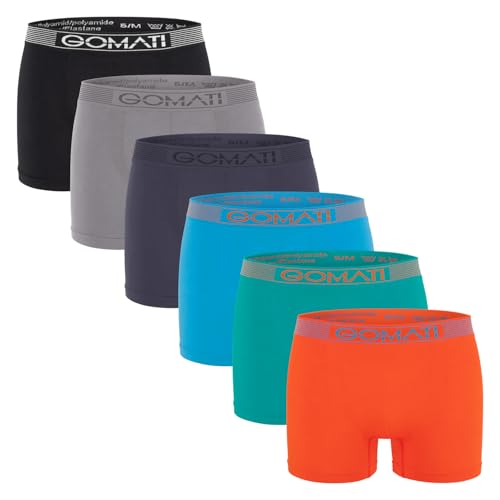 Gomati Herren Seamless Pants (6er Pack) Nahtlose Boxershorts aus Microfaser-Elasthan - Petrol Orange Azure Grey Tones XXL von Gomati