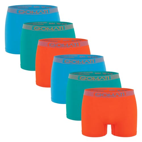 Gomati Herren Seamless Pants (6er Pack) Nahtlose Boxershorts aus Microfaser-Elasthan - Petrol Orange Azure XL von Gomati