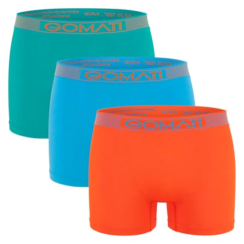 Gomati Herren Seamless Pants (3er Pack) Nahtlose Boxershorts aus Microfaser-Elasthan - Petrol Orange Azure L von Gomati