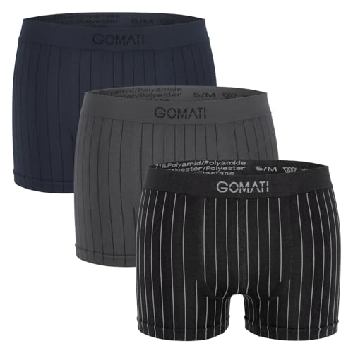 Gomati Herren Seamless Pants (3er Pack) Nahtlose Boxershorts aus Microfaser-Elasthan - Stripe-Mix XL von Gomati