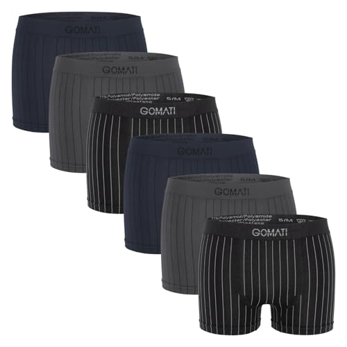 Gomati Herren Seamless Pants (6er Pack) Nahtlose Boxershorts aus Microfaser-Elasthan - Stripe Mix XXL von Gomati