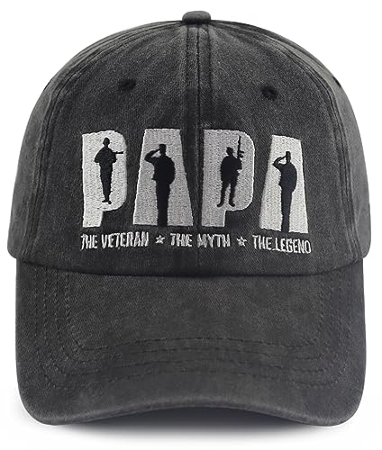 Gomcdlwn Papa Veteran The Myth The Legend Hat for Men Dad Grandpa, Funny Adjustable Cotton Embroiered Baseball Cap, Papa Veteran Schwarz, Einheitsgröße von Gomcdlwn