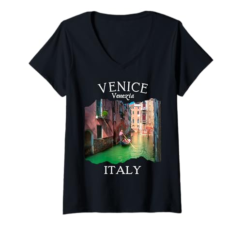 Damen Venedig Italien Souvenir Gondolier Boote Reise Italienische Frauen T-Shirt mit V-Ausschnitt von Gondola Canals Historic Architecture Keepsake Kids