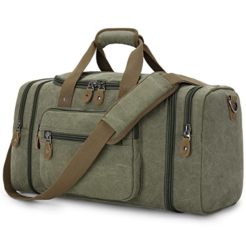 Erweiterbar Canvas Reisetasche Herren 60L / 50L, Weekender Damen Groß, Sporttasche für männer, Duffle Reisen Übernachtung Taschen, Armee Grün von Gonex