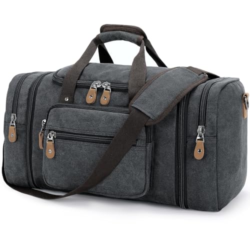 Erweiterbar Canvas Reisetasche Herren 60L / 50L, Weekender Damen Groß, Sporttasche für männer, Duffle Reisen Übernachtung Taschen, Dunkelgrau2 von Gonex