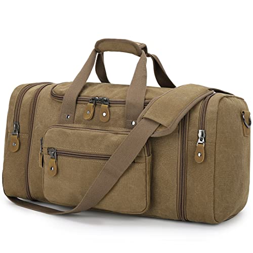 Erweiterbar Canvas Reisetasche Herren 60L / 50L, Weekender Damen Groß, Sporttasche für männer, Duffle Reisen Übernachtung Taschen, Khaki von Gonex