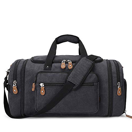 Erweiterbares Weekender Damen Herren Große Canvas Reisetasche mit Schuhfach 50L / 60L Sporttasche Duffle Bag Reisen Gym Urlaub Übernachtung Khaki/Grau/Dunkelgrau/Armee Grün von Gonex