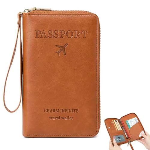 Gonggi RFID-Reisepasshülle, Reise-Brieftasche, Reisepasshülle für Reisen, wasserdichte Reisepasshülle für Damen und Herren, Leder, Reisepasshülle für Familie von Gonggi