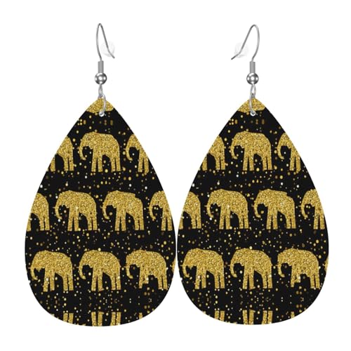 Abstrakte Elefantenmuster Damen tropfenförmige Lederohrringe sind geeignet für Partys, Feiertagsfeiern und Geschenke., Einheitsgröße von Gongjuy