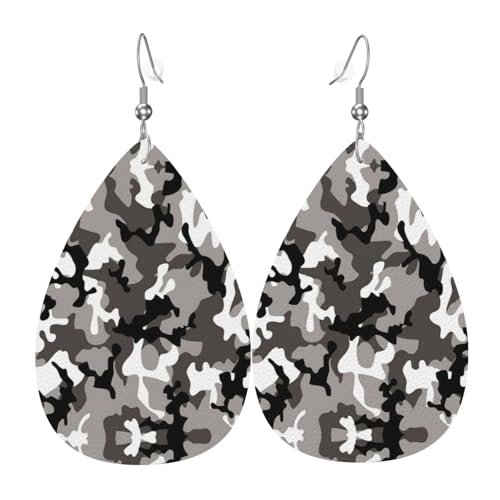 Ack grau-weiße Camouflage-Damen-Ohrhänger aus Leder sind geeignet für Partys, Feiertagsfeiern und Geschenke., Einheitsgröße von Gongjuy