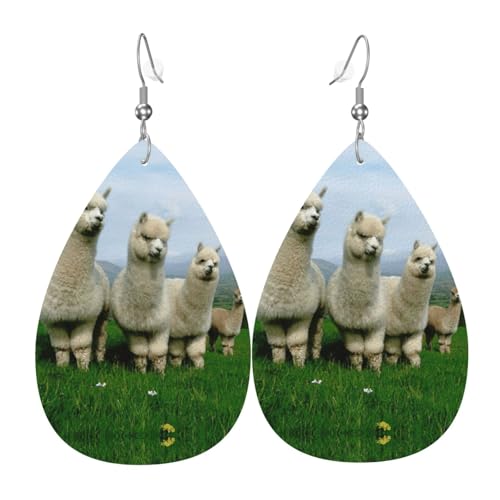 Alpaka-Familie Damen tropfenförmige Leder-Ohrringe sind geeignet für Partys, Urlaubspartys und Geschenke., Einheitsgröße von Gongjuy