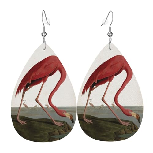 American Flamingo Damen-Ohrhänger aus Leder in Tropfenform sind geeignet für Partys, Feiertagsfeiern und Geschenke., Einheitsgröße von Gongjuy