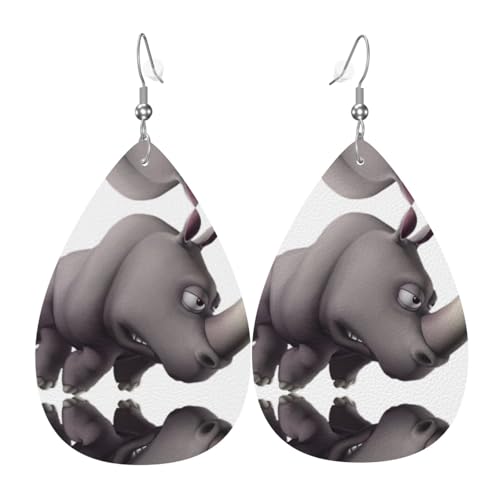 Angry Rhino Damen-Ohrhänger in Tropfenform aus Leder sind geeignet für Partys, Feiertagsfeiern und Geschenke., Einheitsgröße von Gongjuy