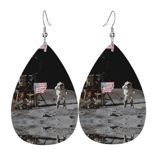 Astronaut On The Moon Damen-Ohrhänger aus Leder sind geeignet für Partys, Urlaubspartys und Geschenke., Einheitsgröße von Gongjuy