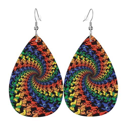 Bear Dancing Tie Dye Damen-Ohrhänger in Tropfenform aus Leder sind geeignet für Partys, Urlaubspartys und Geschenke., Einheitsgröße von Gongjuy