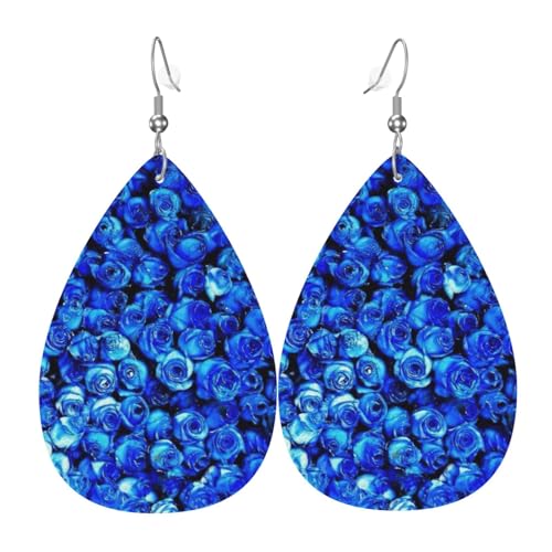 Blaue Rose Damen-Ohrringe in Tropfenform aus Leder sind geeignet für Partys, Feiertagsfeiern und Geschenke., Einheitsgröße von Gongjuy