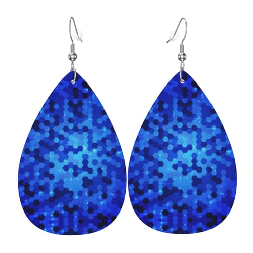 Blaue sechseckige Leder-Ohrringe für Damen sind geeignet für Partys, Feiertagsfeiern und Geschenke., Einheitsgröße von Gongjuy