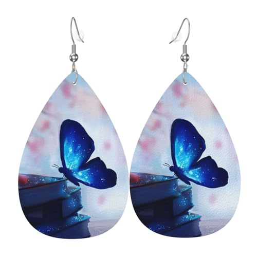 Blue Butterfly 1 Damen-Ohrringe in Tropfenform aus Leder sind geeignet für Partys, Feiertagsfeiern und Geschenke., Einheitsgröße von Gongjuy