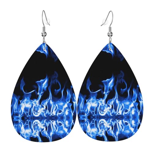 Blue Fire Damen-Ohrhänger aus Leder in Tropfenform eignen sich für Partys, Feiertagsfeiern und Geschenke., Einheitsgröße von Gongjuy