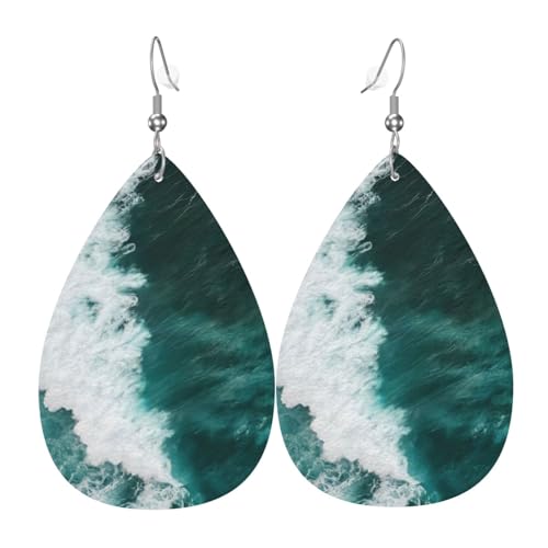 Blue Ocean Surf Damen-Ohrhänger aus Leder in Tropfenform sind geeignet für Partys, Feiertagsfeiern und Geschenke., Einheitsgröße von Gongjuy