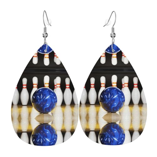Bowling Damen-Ohrhänger in Tropfenform aus Leder sind geeignet für Partys, Feiertagsfeiern und Geschenke., Einheitsgröße von Gongjuy