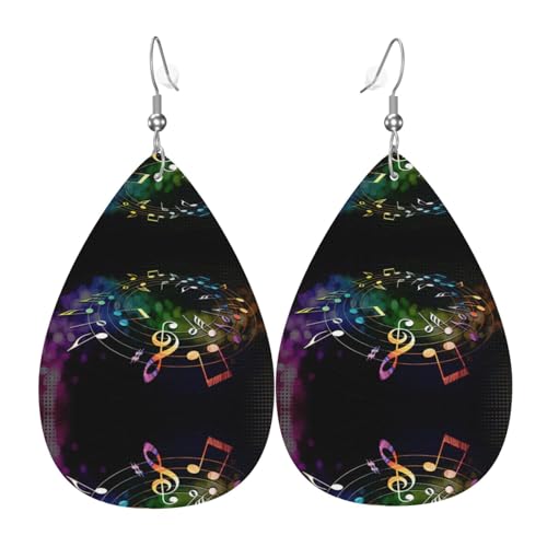 Bunte Damen-Ohrringe mit Musiknoten in Tropfenform aus Leder sind geeignet für Partys, Urlaubspartys und Geschenke., Einheitsgröße von Gongjuy