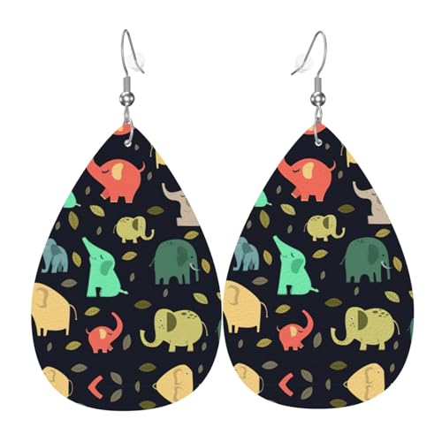 Bunte Elefanten- und Blatt-Damen-Ohrhänger in Tropfenform aus Leder sind geeignet für Partys, Urlaubspartys und Geschenke., Einheitsgröße von Gongjuy