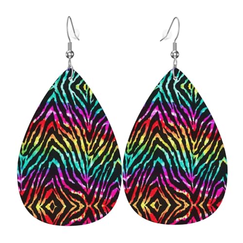 Bunte Regenbogen-Zebra-Damen-Ohrhänger aus Leder sind geeignet für Partys, Urlaubspartys und Geschenke., Einheitsgröße von Gongjuy