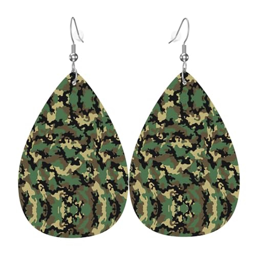 Camo Damen-Ohrhänger aus Leder in Tropfenform sind geeignet für Partys, Feiertagsfeiern und als Geschenk., Einheitsgröße von Gongjuy