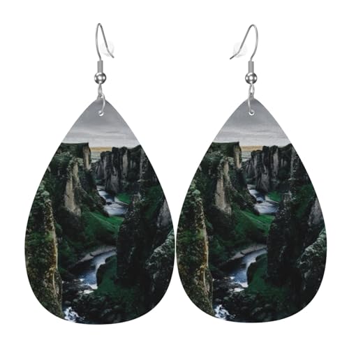 Canyon Cliff Moss Damen-Ohrhänger aus Leder in Tropfenform sind geeignet für Partys, Urlaubspartys und Geschenke., Einheitsgröße von Gongjuy