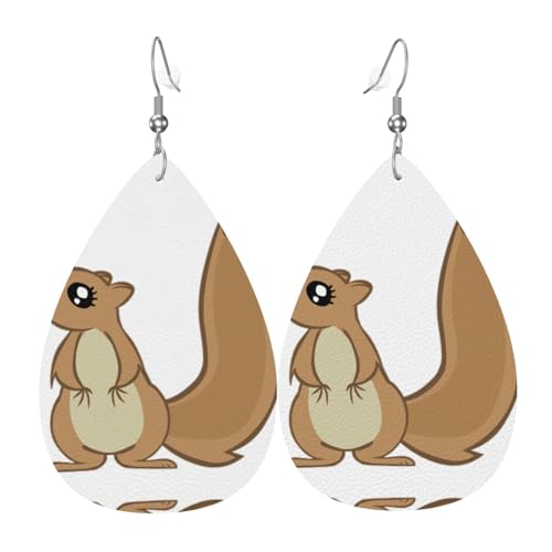 Cartoon-Eichhörnchen-Damen-Ohrhänger in Tropfenform aus Leder sind geeignet für Partys, Feiertagsfeiern und Geschenke., Einheitsgröße von Gongjuy