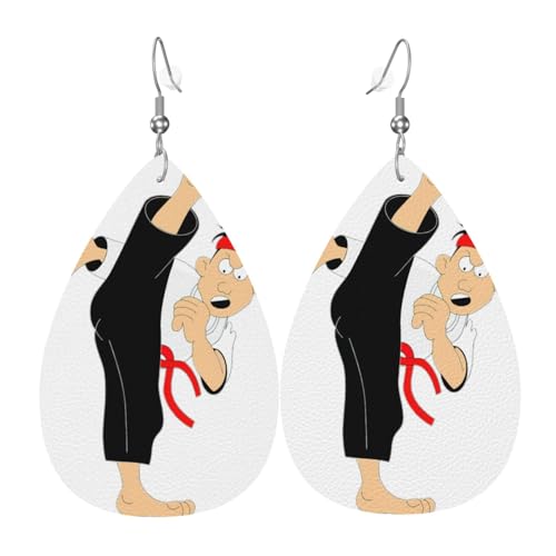 Cartoon-Karate-Damen-Ohrhänger in Tropfenform aus Leder eignen sich für Partys, Feiertagsfeiern und Geschenke., Einheitsgröße von Gongjuy