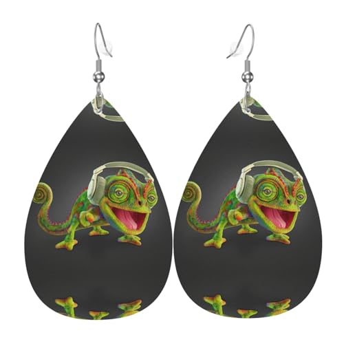 Chamäleon Listen Music Damen-Ohrhänger aus Leder in Tropfenform sind geeignet für Partys, Urlaubspartys und Geschenke., Einheitsgröße von Gongjuy