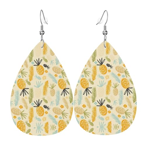 Damen-Ohrringe aus Leder mit Ananas-Muster eignen sich für Partys, Feiertagsfeiern und Geschenke., Einheitsgröße von Gongjuy