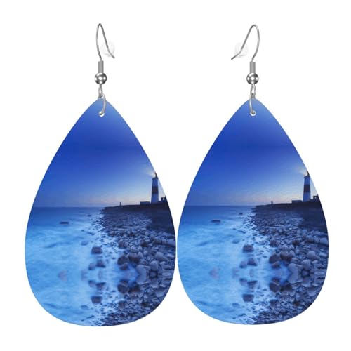 Die Seaside Lighthouse Damen-Ohrringe in Tropfenform aus Leder eignen sich für Partys, Feiertagsfeiern und als Geschenk., Einheitsgröße von Gongjuy