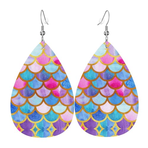 Die bunten Regenbogen-Damen-Ohrringe in Tropfenform aus Leder sind geeignet für Partys, Urlaubspartys und als Geschenk., Einheitsgröße von Gongjuy