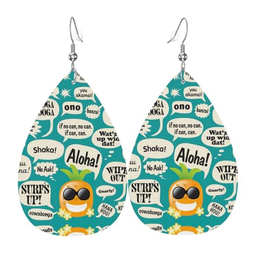 Die hawaiianischen Slogans Damen-Ohrringe aus Leder in Tropfenform eignen sich für Partys, Feiertagsfeiern und Geschenke., Einheitsgröße von Gongjuy