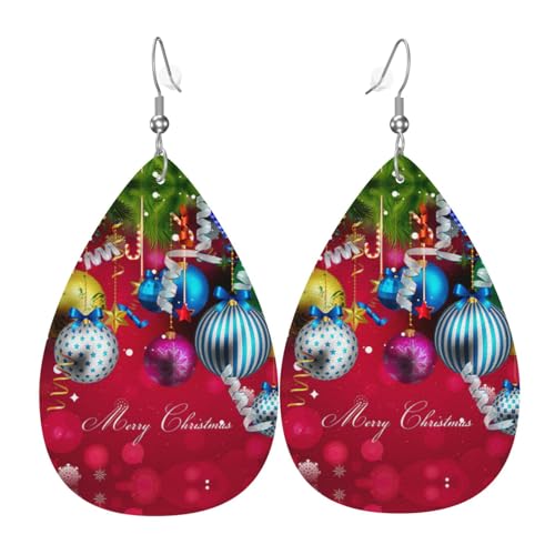 Die tropfenförmigen Leder-Ohrringe für Damen mit Weihnachtsball sind geeignet für Partys, Urlaubspartys und Geschenke., Einheitsgröße von Gongjuy