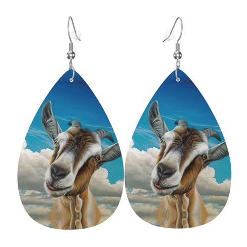 Die tropfenförmigen Leder-Ohrringe für Damen mit blauem Ziegenmuster sind geeignet für Partys, Feiertagsfeiern und Geschenke., Einheitsgröße von Gongjuy