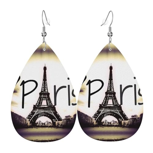 Eiffelturm Love Paris Damen-Ohrhänger aus Leder in Tropfenform sind geeignet für Partys, Feiertagsfeiern und Geschenke., Einheitsgröße von Gongjuy