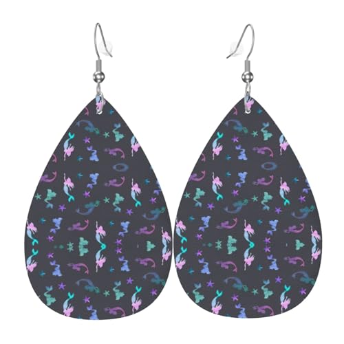 Farbige, schöne Meerjungfrau-Damen-Ohrringe in Tropfenform aus Leder sind geeignet für Partys, Urlaubspartys und Geschenke., Einheitsgröße von Gongjuy