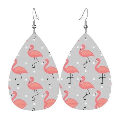 Flamingo Damen-Ohrhänger aus Leder in Tropfenform sind geeignet für Partys, Feiertagsfeiern und Geschenke., Einheitsgröße von Gongjuy