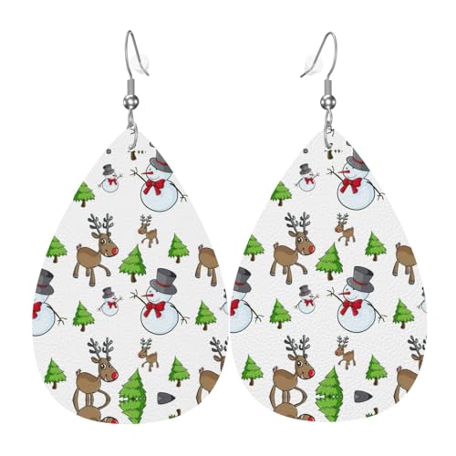 Frohe Weihnachten Happy Damen tropfenförmige Leder-Ohrringe sind geeignet für Partys, Feiertagsfeiern und Geschenke., Einheitsgröße von Gongjuy