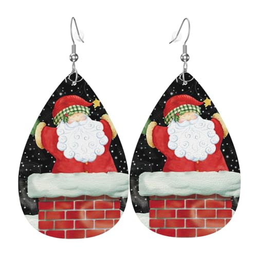 Frohe Weihnachten Weihnachtsmann Damen tropfenförmige Leder-Ohrringe sind geeignet für Partys, Feiertagsfeiern und Geschenke., Einheitsgröße von Gongjuy