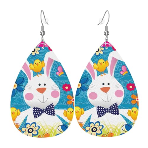 Frühlingsfrohe Osterfeiertage Damen tropfenförmige Leder-Ohrringe sind geeignet für Partys, Feiertagsfeiern und Geschenke., Einheitsgröße von Gongjuy
