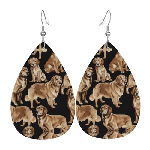 Golden Retrievers Damen-Ohrhänger aus Leder in Tropfenform eignen sich für Partys, Feiertagsfeiern und Geschenke., Einheitsgröße von Gongjuy
