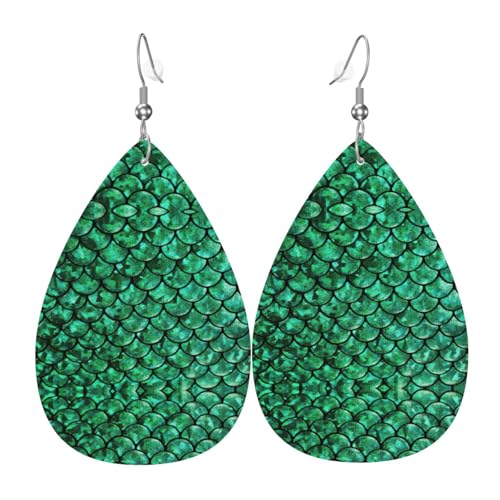 Grüne Fischschuppen Damen-Ohrringe in Tropfenform aus Leder sind geeignet für Partys, Feiertagsfeiern und Geschenke., Einheitsgröße von Gongjuy